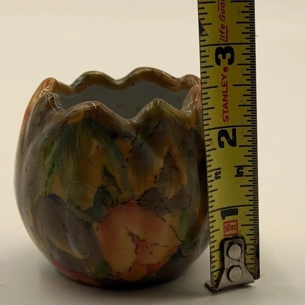 Vintage Art Pottery Ceramic Votive Holder planter Earth Tone Glaze Tulip 2.5in